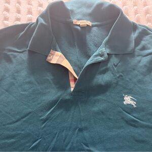 Burberry Teal Polo Shirt with Check Detail